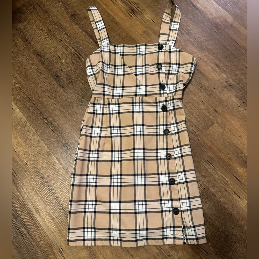 Divided Plaid Mini Button Front Jumper Dress Size… - image 1